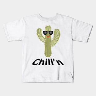 Chill'n Cactus Design, Black Lettering Kids T-Shirt